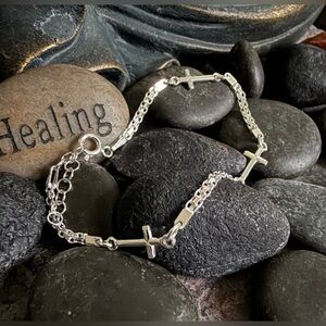 Italian 925 Sterling Silver Crosses Bracelet. Length: 6.5” + 1" extension.